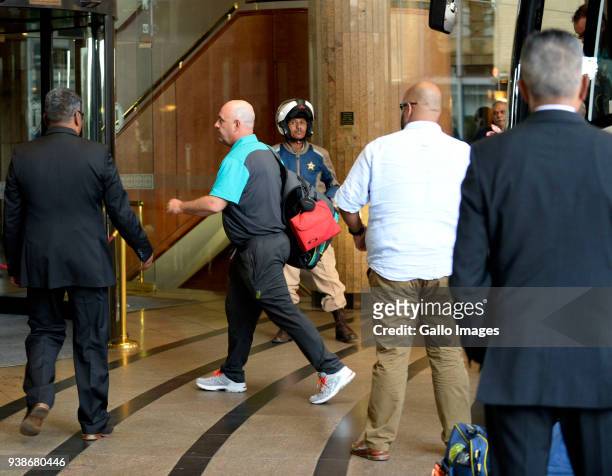 Coach, Darren Lehmann of Australia during the Australian Cricket team arrival at Sandton Towers hotel on March 27, 2018 in Johannesburg, South Africa.
