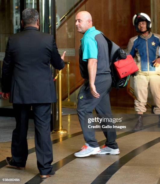 Coach, Darren Lehmann of Australia during the Australian Cricket team arrival at Sandton Towers hotel on March 27, 2018 in Johannesburg, South Africa.