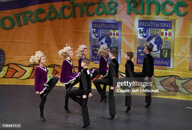 Dance group takes part in day four of the World Irish Dancing Championships on March 27, 2018 in Glasgow, Scotland. The World Irish Dancing...