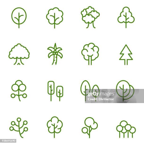 tree icon set - bush stock illustrations