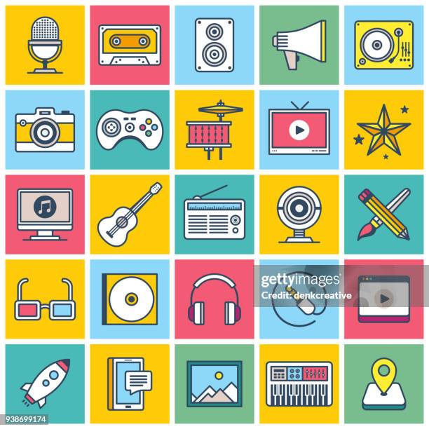 multimedia icon set - dj console stock illustrations
