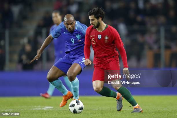 Ryan Babel of Holland, Andre Gomes of Portugal during the International friendly match match between Portugal and The Netherlands at Stade de Genève...