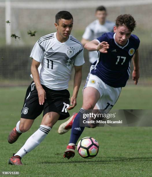 Oliver Batista Meier of Germany in action during the U17 European Championship Elite round match between Germany and Scotland at Etniko Stadio...