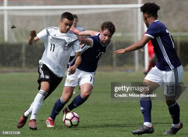 Oliver Batista Meier of Germany in action during the U17 European Championship Elite round match between Germany and Scotland at Etniko Stadio...