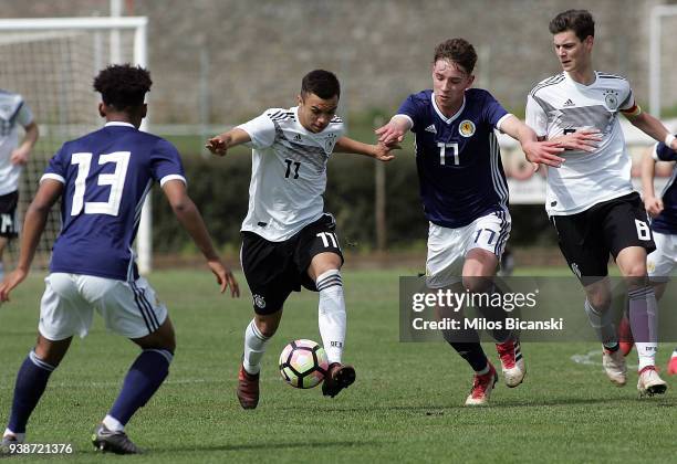 Oliver Batista Meier of Germany in action during the U17 European Championship Elite round match between Germany and Scotland at Etniko Stadio...