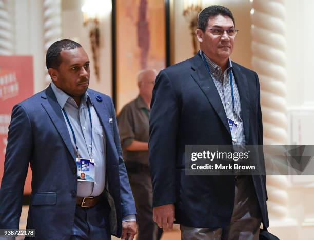 Carolina Panthers head coach Ron Rivera heads to the AFC & NFC coaches breakfast at the 2018 NFL Annual Meetings at the Ritz Carlton Orlando, Great...