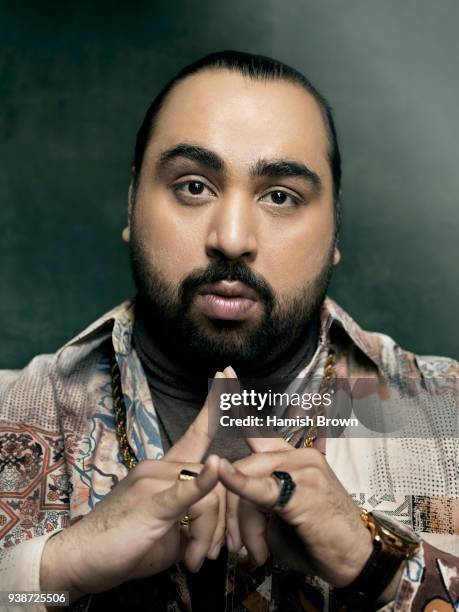 Actor and comedian Asim Chaudry is photographed for FS magazine is photographed on April 19, 2017 in London, England.