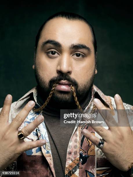 Actor and comedian Asim Chaudry is photographed for FS magazine is photographed on April 19, 2017 in London, England.