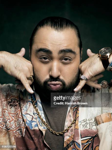 Actor and comedian Asim Chaudry is photographed for FS magazine is photographed on April 19, 2017 in London, England.