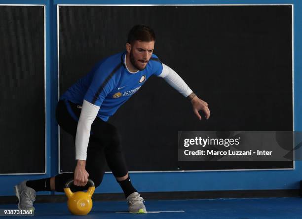 Davide Santon of FC Internazionale trains in the gym during the FC Internazionale training session at the Angelo Moratti Sports Centre on March 27,...