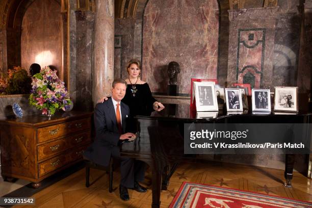 Grand Duke Henri of Luxembourg with his wife Maria Teresa are photographed for Paris Match in Castle Colmarberg on March 09, 2018 in Colmarberg,...