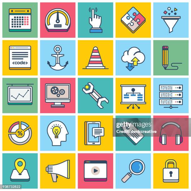 search engine marketing icon set - content optimization stock illustrations