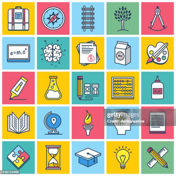 education icon set - students solving problems stock illustrations
