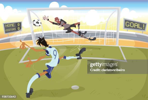 ilustraciones, imágenes clip art, dibujos animados e iconos de stock de chutando pênalti (fútbol) - penalización