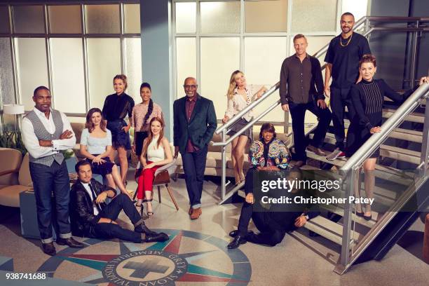 Actor Caleb McLaughlin is photographed on September 19, 2017 in Los Angeles, California. Ellen Pompeo on the set with castmembers Jason George,...