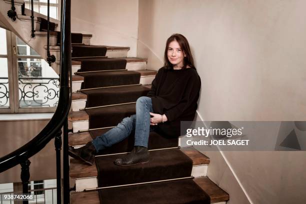 French writer Anne Goscinny poses during a photo session in Paris on March 26, 2018. / AFP PHOTO / JOEL SAGET