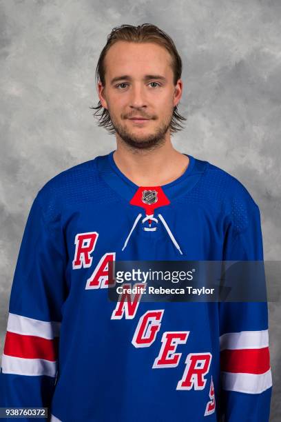 Ryan Spooner of the New York Rangers poses for his official headshot for the 2017-2018 season on March 16, 2018 in White Plains, New York. Ryan...