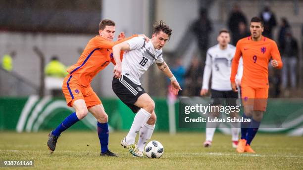 Tommie Van De Lool of Netherlands and Adrian Fein of Germany in action during the Under 19 Euro Qualifier between Germany and Netherlands on March...