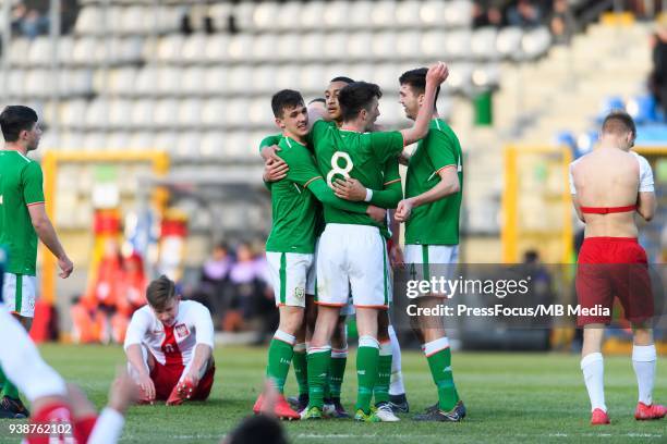 Team of Republic of Ireland celebrates winning the game during UEFA Under-17 Championship Elite Round Group 3 match between Poland and Republic of...