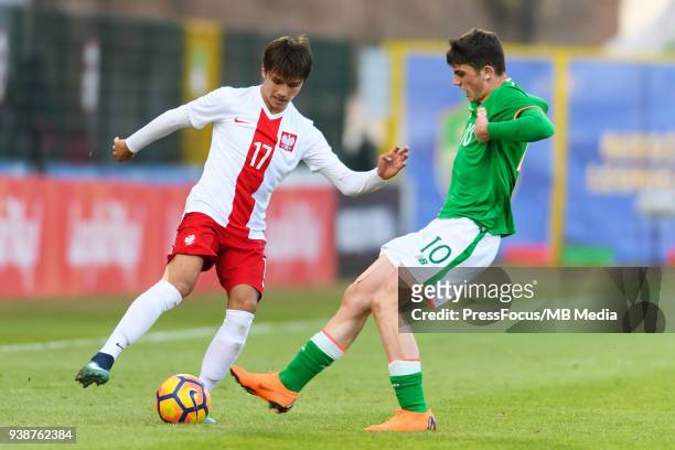 Patryk Richert of Poland competes with Troy Parrot of Republic of Ireland during UEFA Under-17 Championship Elite Round Group 3 match between Poland...