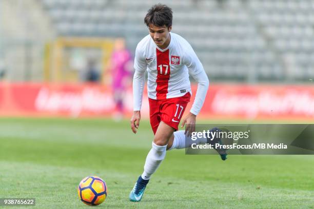 Patryk Richert of Poland in action during UEFA Under-17 Championship Elite Round Group 3 match between Poland and Republic of Ireland on March 27,...