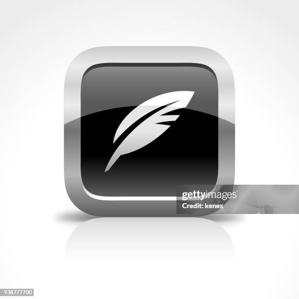 feather quill glossy button icon - lightweight stock illustrations
