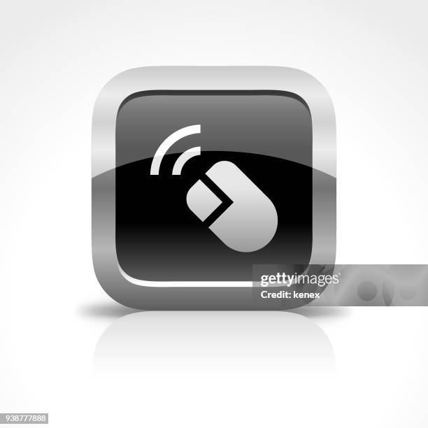 wireless mouse glossy button icon - shiny square button stock illustrations