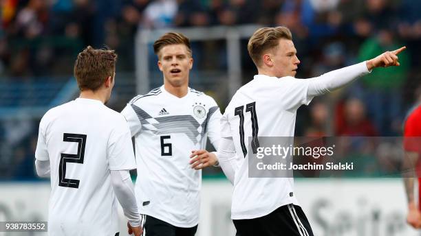 Felix Passlack, Dzenis Burnic and Robin Hack of Germany celebration the Goal 1:0 during the international friendly match between U20 Germany and U20...