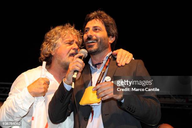 Roberto Fico and Beppe Grillo, leaders of the italian political Movement 5 Stars, during a meeting in Naples.
