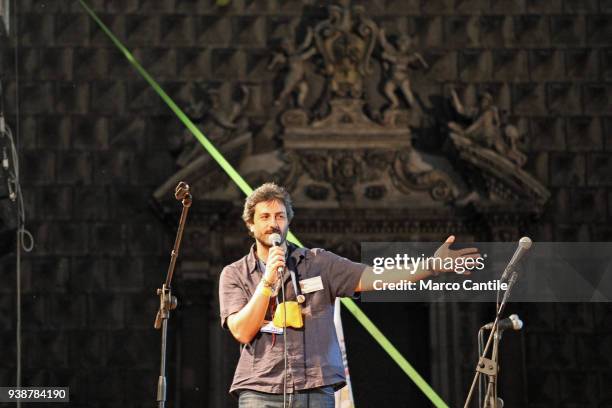 Roberto Fico, one of the leaders of the italian political Movement 5 Stars, during a meeting in Naples. Behind the New Jesus Church.