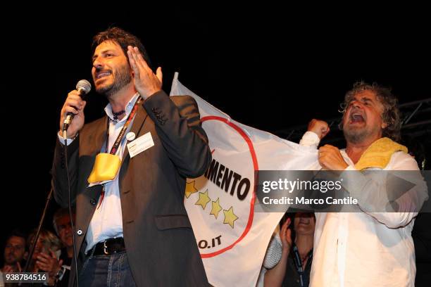 Roberto Fico and Beppe Grillo, leaders of the italian political Movement 5 Stars, during a meeting in Naples.