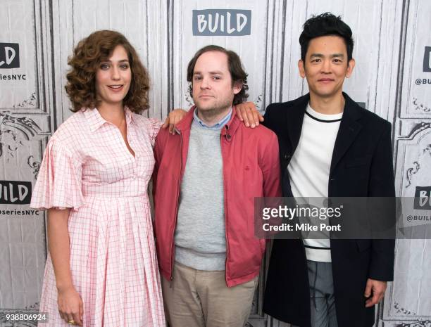 Lola Kirk, Aaron Katz, and John Cho visit Build Series to discuss 'Gemini' at Build Studio on March 27, 2018 in New York City.