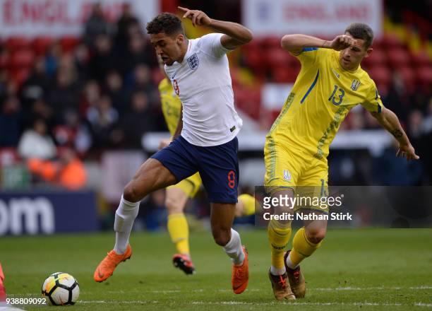 Dominic Calvert-Lewin of England U21 scores the first goal of the game during the U21 European Championship Qualifier match between England U21 and...