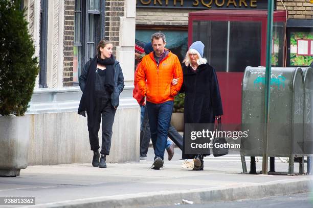 Alexi Ashe, Seth Meyers and Hilary Meyers are seen in the West Village on March 27, 2018 in New York City.