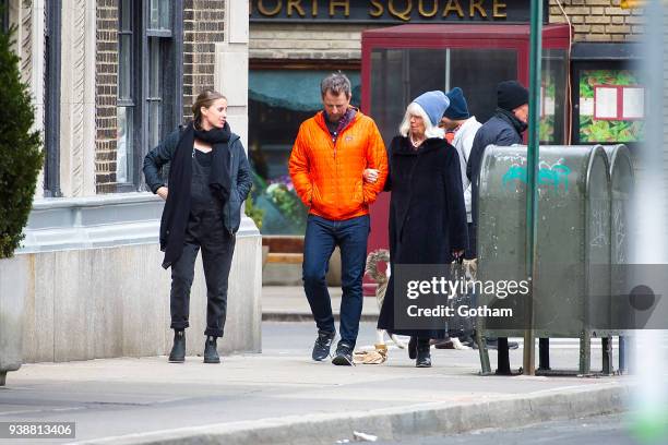 Alexi Ashe, Seth Meyers and Hilary Meyers are seen in the West Village on March 27, 2018 in New York City.