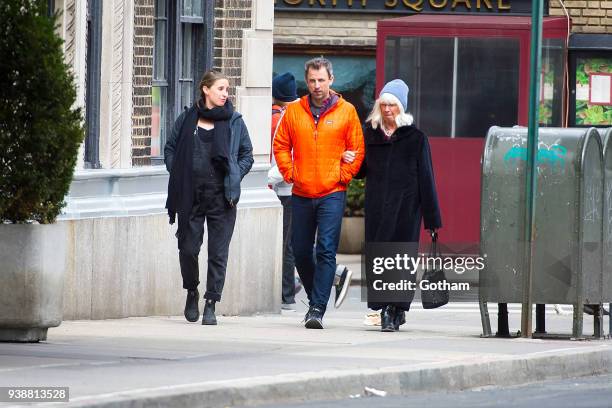 Alexi Ashe, Seth Meyers and Hilary Meyers are seen in the West Village on March 27, 2018 in New York City.