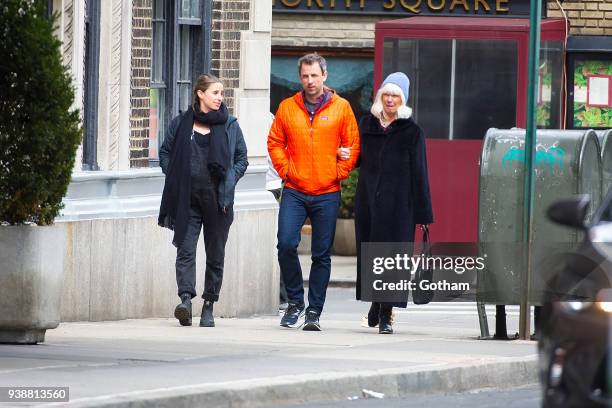 Alexi Ashe, Seth Meyers and Hilary Meyers are seen in the West Village on March 27, 2018 in New York City.