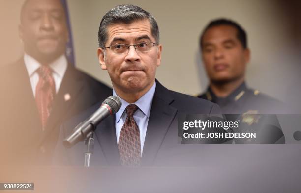 California Attorney General Xavier Becerra speaks to members of the media about the investigation of the shooting death of Stephon Clark in...