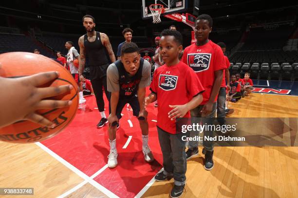 Tim Frazier of the Washington Wizards participates in the Jr. NBA Special Olympics at Capital One Arena in Washington, DC on March 26. 2018. NOTE TO...