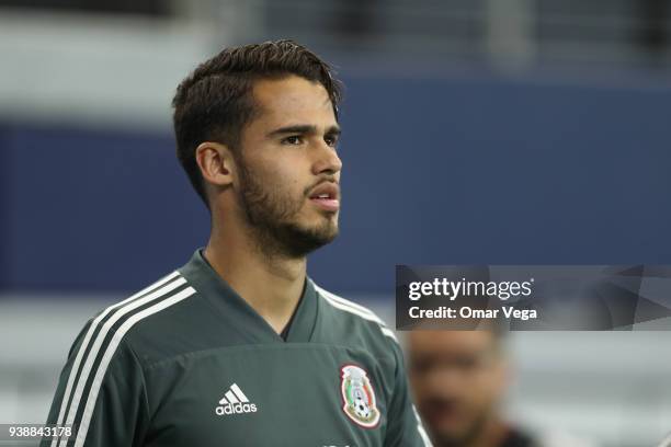 Diego Reyes of Mexico looks on during the Mexico training session ahead of the FIFA friendly match against Croatia at AT&T Stadium on March 26, 2018...