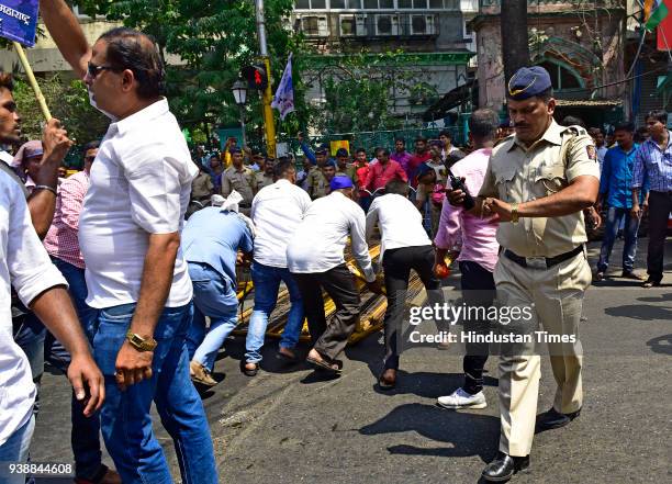 Bharipa Bahujan Mahasangh members During protest morcha toward Azad Maidan and demanded for Shambhaji Bhide's arrest for his involvement in Bhima...