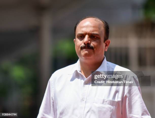 Leader Pankaj Bhujbal during Maharashtra State Assembly session at Vidhan Bhavan on March 26, 2018 in Mumbai, India.