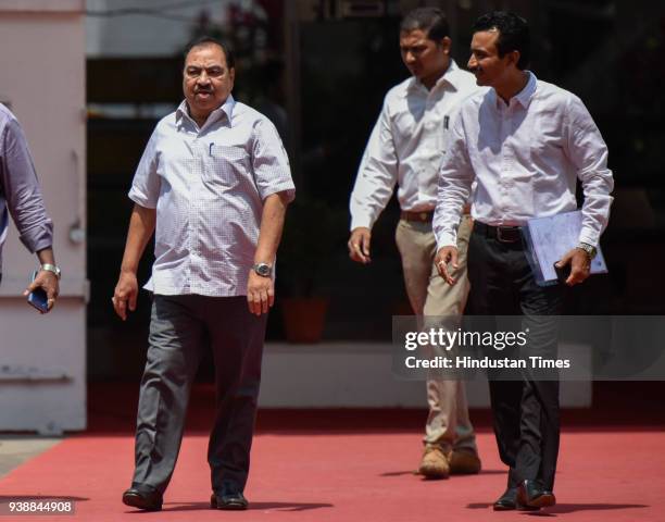 Leader Eknath Khadse during Maharashtra State Assembly session at Vidhan Bhavan on March 26, 2018 in Mumbai, India.