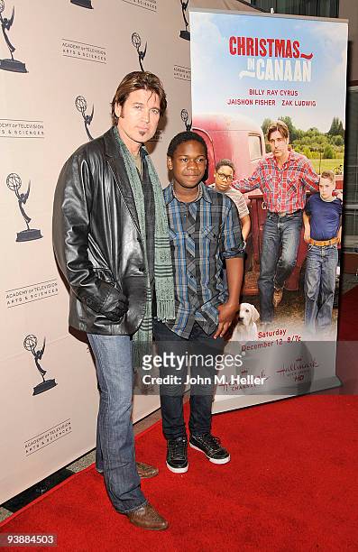 Singer/Actor Billy Ray Cyrus and actor Jaishon Fisher attend the special sneak preview of the Hallmark Channel's "Christmas In Canaan" at the Academy...