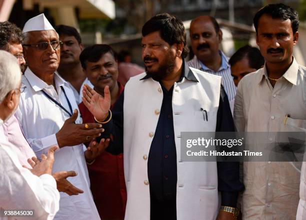 Union Minister of State for Social Justice and RPI president Ramdas Athawale during his visit at Maharashtra State Assembly session at Vidhan Bhavan...