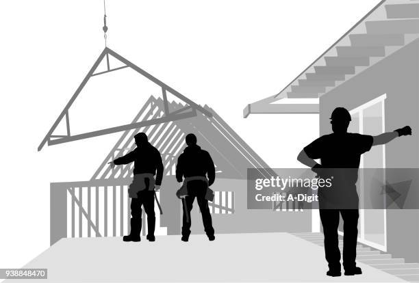 ilustraciones, imágenes clip art, dibujos animados e iconos de stock de colocación de la construcción de la casa - roofing-clip-art