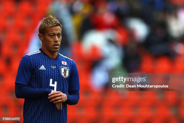 Keisuke Honda of Japan in action during the International friendly match between Japan and Ukraine held at Stade Maurice Dufrasne on March 27, 2018...