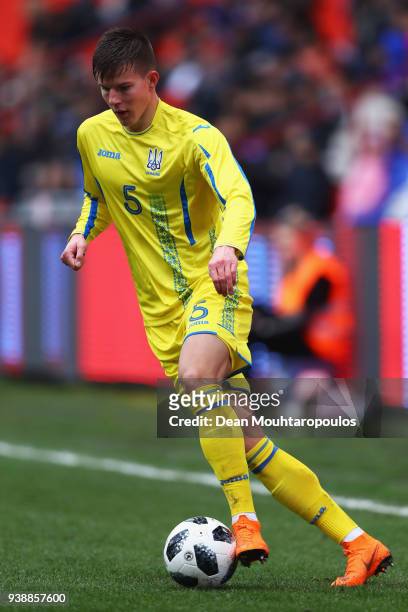 Eduard Sobol of Ukraine in action during the International friendly match between Japan and Ukraine held at Stade Maurice Dufrasne on March 27, 2018...