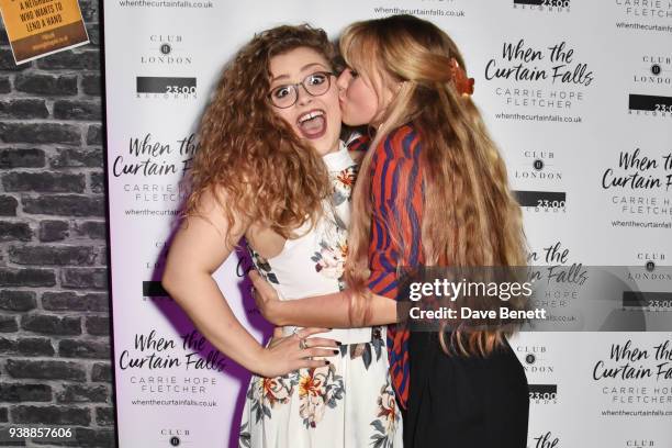 Carrie Hope Fletcher and Celinde Schoenmaker attend the launch of Carrie Hope Fletcher's debut album "When The Curtain Falls" at The Hippodrome...