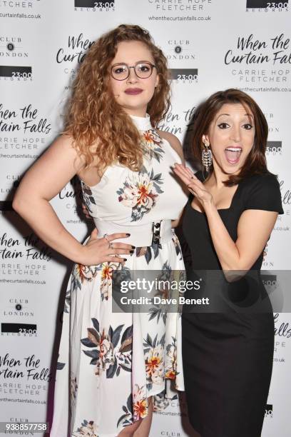 Carrie Hope Fletcher and Christina Bianco attend the launch of Carrie Hope Fletcher's debut album "When The Curtain Falls" at The Hippodrome Casino...